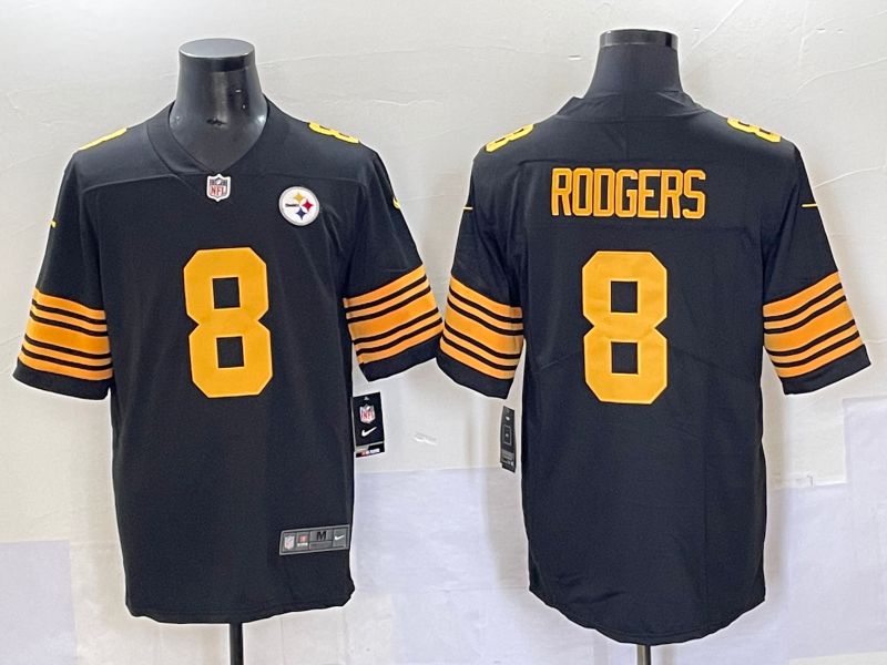Men 2025 Pittsburgh Steelers 8 Rodgers Black yellow Nike Limited NFL Jersey style 1
